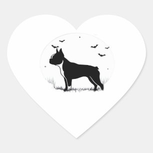 Boston Terrier Dog – Halloween Moon Silhouette Ove Heart Sticker