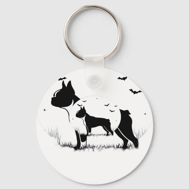 Boston Terrier Dog � Halloween Moon Silhouette Ove Key Ring (Front)