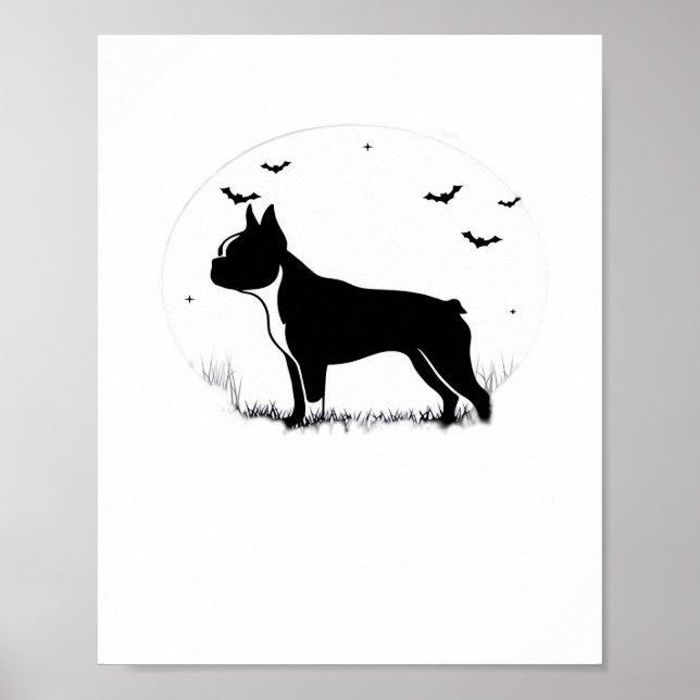 Boston Terrier Dog – Halloween Moon Silhouette Ove Poster (Front)