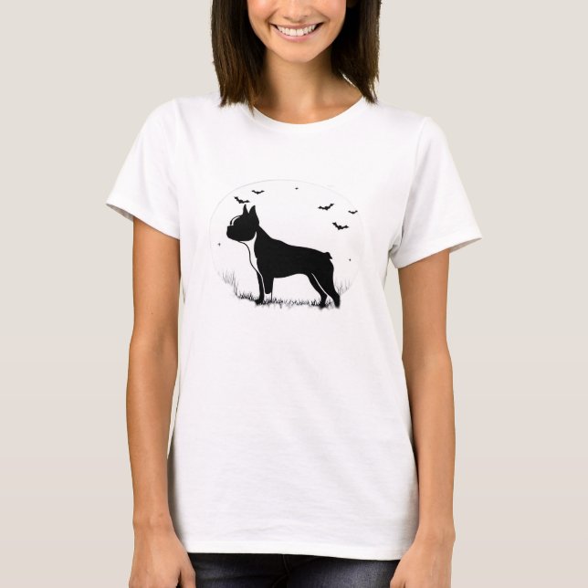 Boston Terrier Dog � Halloween Moon Silhouette Ove T-Shirt (Front)