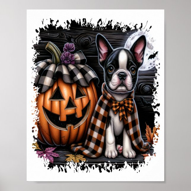 Boston Terrier Dog Halloween Poster (Front)