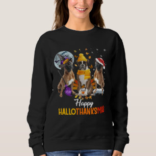 Boston Terrier dog Happy Hallothanksmas Halloween Sweatshirt