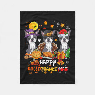 Boston Terrier Dog Happy Halloween Thanksgiving Ch Fleece Blanket