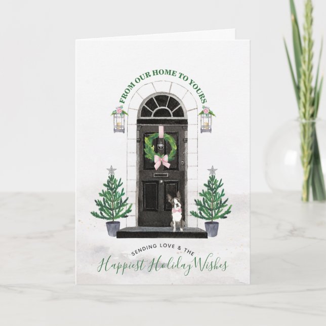 Boston Terrier Dog Holiday Christmas Greeting Card (Front)