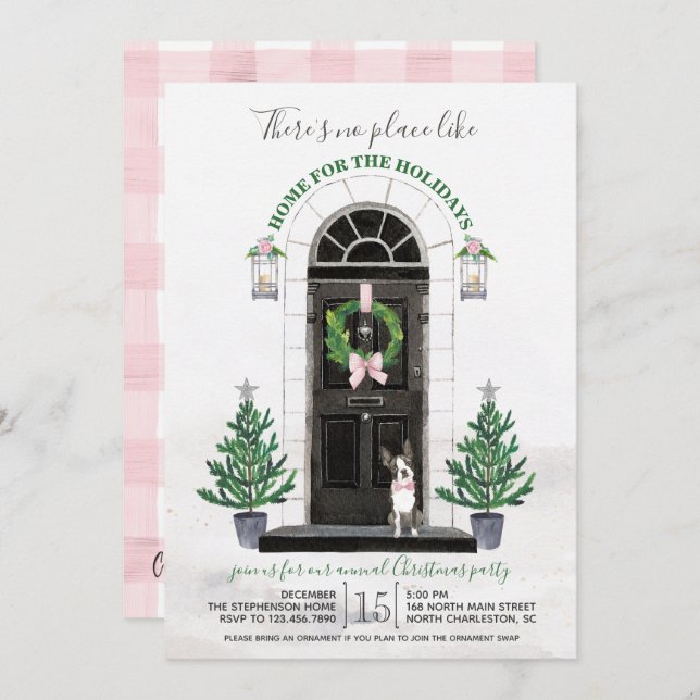 Boston Terrier Dog Holiday Christmas Party Invitation (Front/Back)
