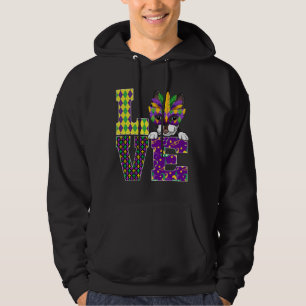 Boston Terrier Dog I Love Mardi Gras Costume Mask Hoodie