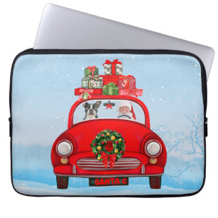 Boston Terrier Dog In Car With Santa Claus Laptop Sleeve