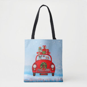 Boston Terrier Dog In Car With Santa Claus Tote Bag