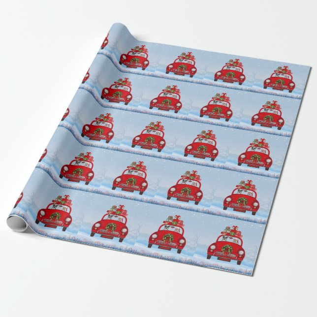 Boston Terrier Dog In Car With Santa Claus Wrapping Paper (Unrolled)