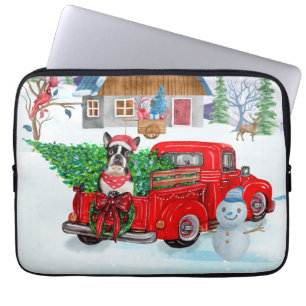 Boston Terrier dog In Christmas Delivery Truck Laptop Sleeve