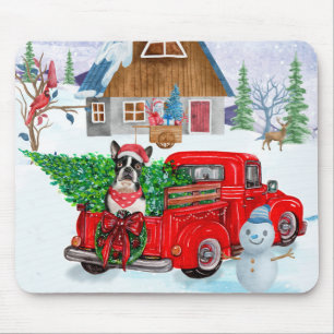 Boston Terrier dog In Christmas Delivery Truck Mouse Pad