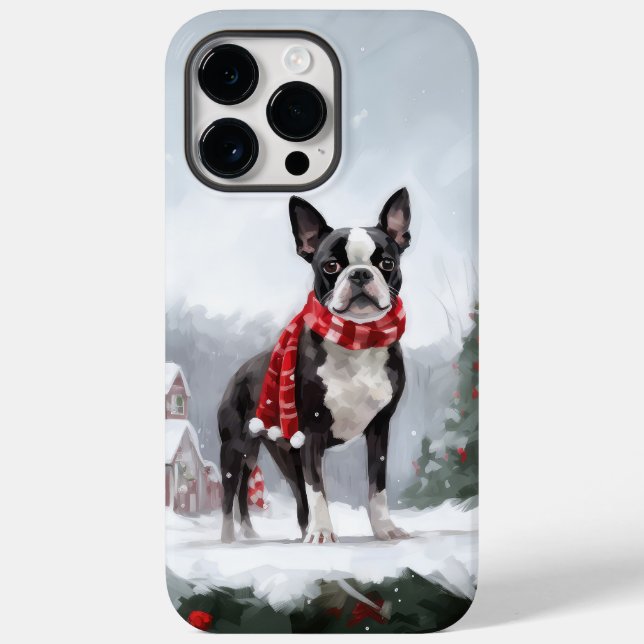 Boston Terrier Dog in Snow Christmas  Case-Mate iPhone Case (Back)