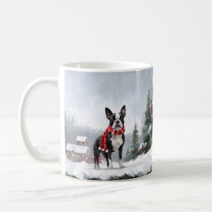 Boston Terrier Dog in Snow Christmas  Coffee Mug