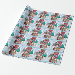Boston Terrier Dog In snow Christmas Dog House Wrapping Paper
