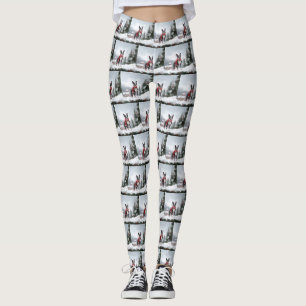 Boston Terrier Dog in Snow Christmas Leggings