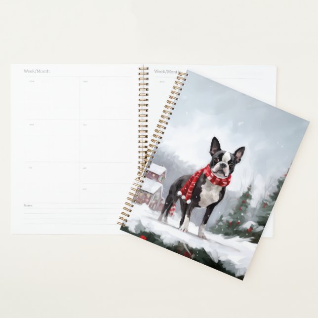 Boston Terrier Dog in Snow Christmas  Planner (Display)