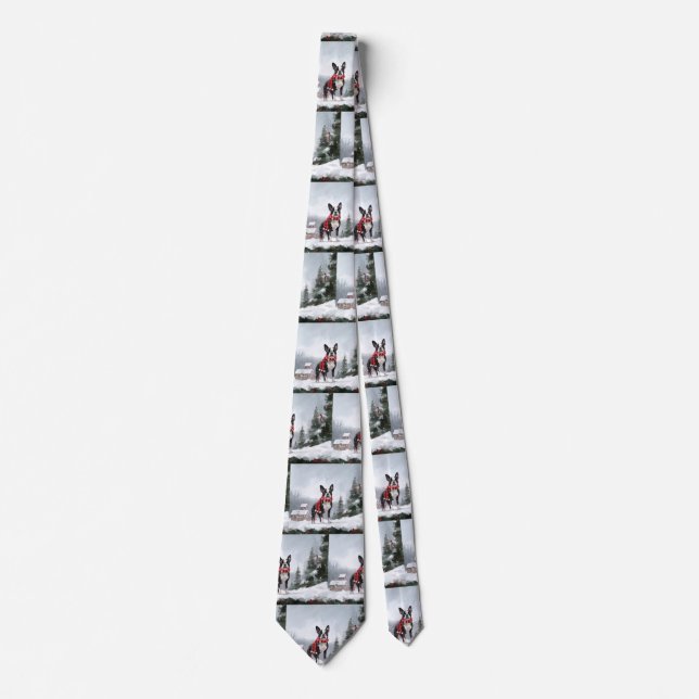 Boston Terrier Dog in Snow Christmas  Tie (Front)