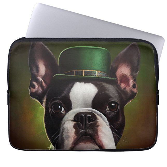 Boston Terrier dog in St. Patrick's Day Dress Laptop Sleeve (Front)