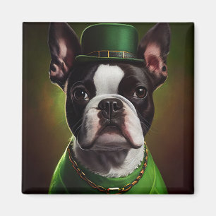 Boston Terrier dog in St. Patrick's Day Dress Magnet