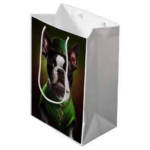 Boston Terrier dog in St. Patrick's Day Dress Medium Gift Bag