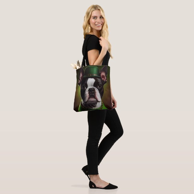 Boston Terrier dog in St. Patrick's Day Dress Tote Bag (On Model)