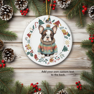 Boston Terrier Dog in Winter Sweater Christmas Ceramic Ornament