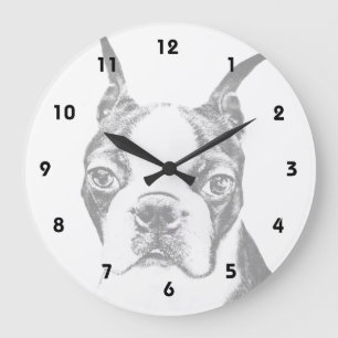 Boston Terrier dog Large Clock
