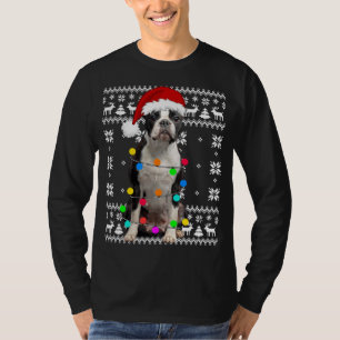 Boston Terrier Dog Lights Ugly Puppy Santa Hat Chr T-Shirt