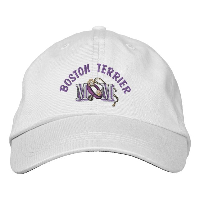 Boston Terrier Dog MOM Embroidered Hat (Front)