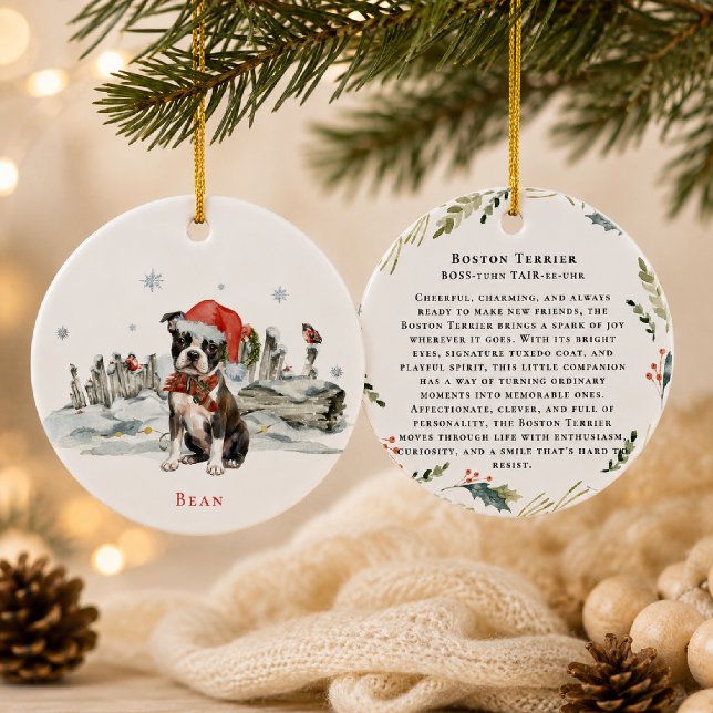 Boston Terrier Dog Monogram Ceramic Ornament (Creator Uploaded)