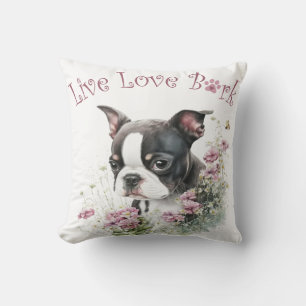 Boston Terrier Dog Mum Floral Cushion
