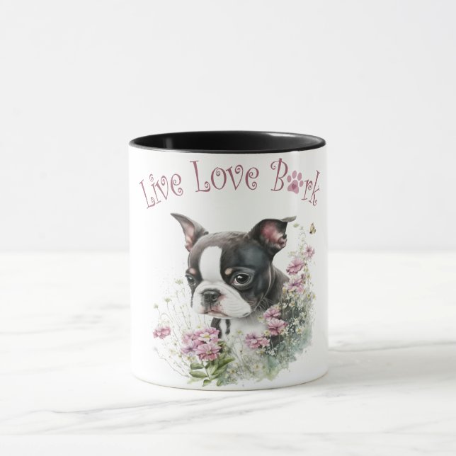 Boston Terrier Dog Mum Floral Mug (Center)