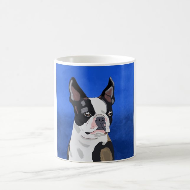 Boston Terrier Dog Oil Painting Art Portrait Coffee Mug (Center)