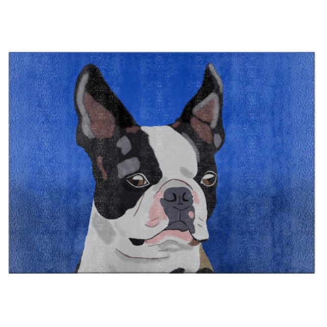 Boston Terrier Dog Oil Painting Art Portrait Cutting Board (Front)