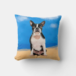 Boston Terrier Dog On Beach Cushion
