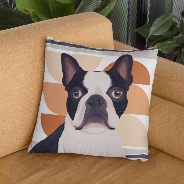 Boston Terrier Dog – Orange Geometric Cushion (Creator Uploaded)