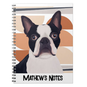 Boston Terrier Dog – Orange Geometric Notebook
