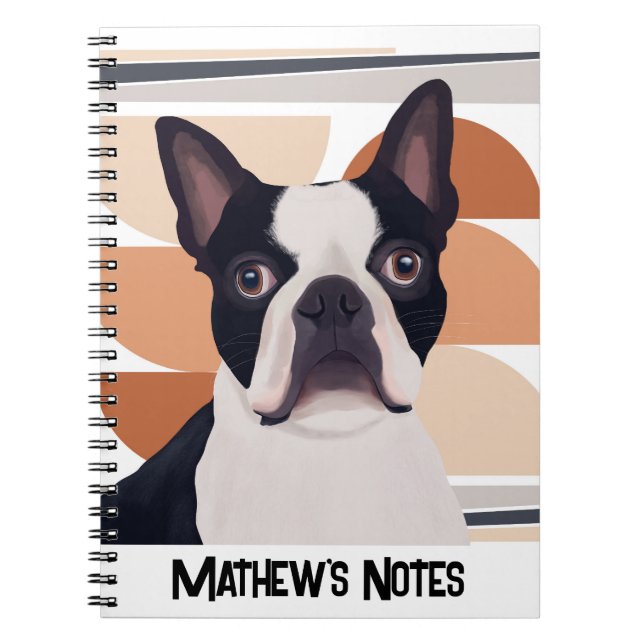 Boston Terrier Dog – Orange Geometric Notebook (Front)