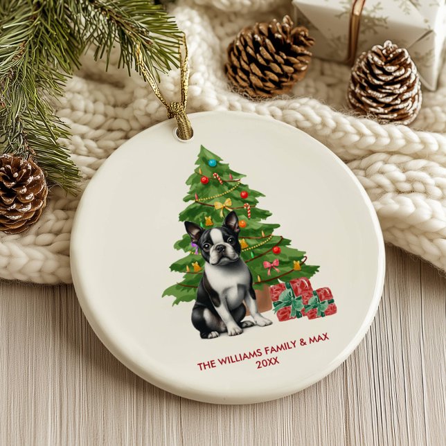  Boston Terrier Dog Personalised Christmas Ceramic Ornament (Creator Uploaded)