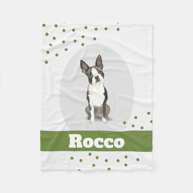 Boston Terrier Dog personalised dots blanket (Front)