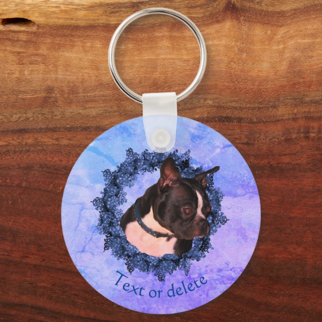 Boston Terrier Dog Personalised Key Ring (Front)