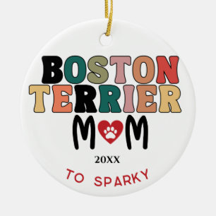 Boston Terrier Dog Photo Mom Heart Ceramic Ornament