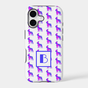 Boston Terrier Dog Pink Silhouette Mono White