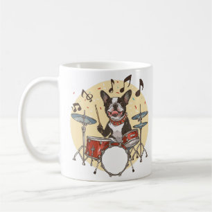 Boston Terrier Dog Playing Drums Coffee Mug