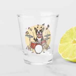 Boston Terrier Dog Playing Drums Shot Glass