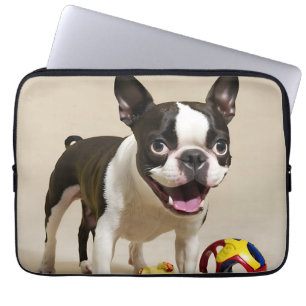 Boston Terrier Dog Playing with Toys Laptop Sleeve