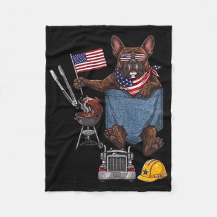 Boston terrier dog pocket american flag 4th of fleece blanket