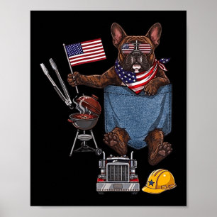 Boston terrier dog pocket american flag 4th of poster
