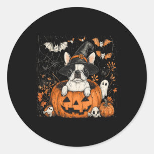 Boston Terrier Dog Pumpkin Halloween Thanksgiving  Classic Round Sticker