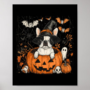 Boston Terrier Dog Pumpkin Halloween Thanksgiving Poster